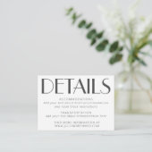 Minimale Elegant White Text Art Deco Wedding Informatiekaartje (Staand voorkant)