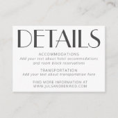 Minimale Elegant White Text Art Deco Wedding Informatiekaartje (Voorkant)