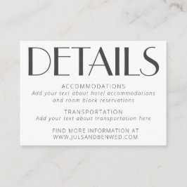 Minimale Elegant White Text Art Deco Wedding Informatiekaartje