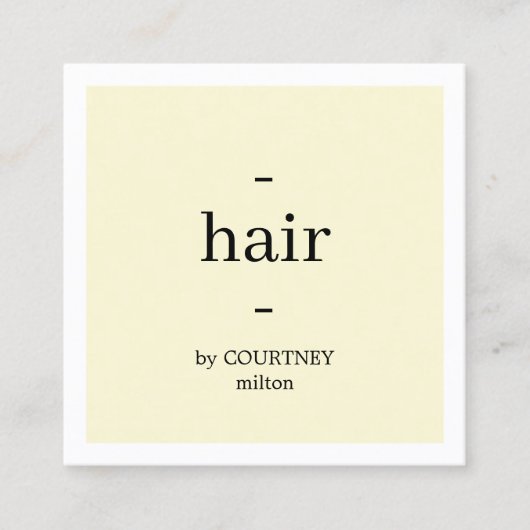 Minimale Elegant Yellow White Haarstylist Vierkante Visitekaartje (Voorkant)