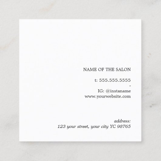 Minimale Elegant Yellow White Haarstylist Vierkante Visitekaartje (Achterkant)