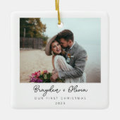 Minimale Elegante 1e Kerstmis Foto Kerstmis Keramisch Ornament (Voorkant)