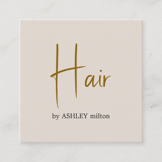 Minimale Elegante Beige Bold Hair Salon Vierkante Visitekaartje (Voorkant)