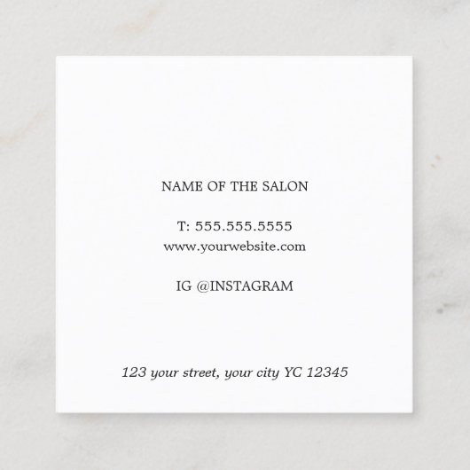 Minimale Elegante Beige Bold Hair Salon Vierkante Visitekaartje (Achterkant)