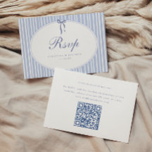 Minimale Elegante Blauwe Streep Script Trouw QR Co