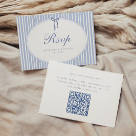 Minimale Elegante Blauwe Streep Script Trouw QR Co RSVP Kaartje