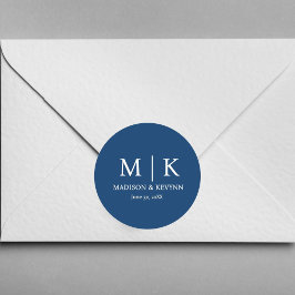 Minimale & Elegante Blauwe & Witte Monogram Bruilo Ronde Sticker