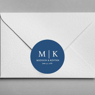 Minimale & Elegante Blauwe & Witte Monogram Bruilo Ronde Sticker