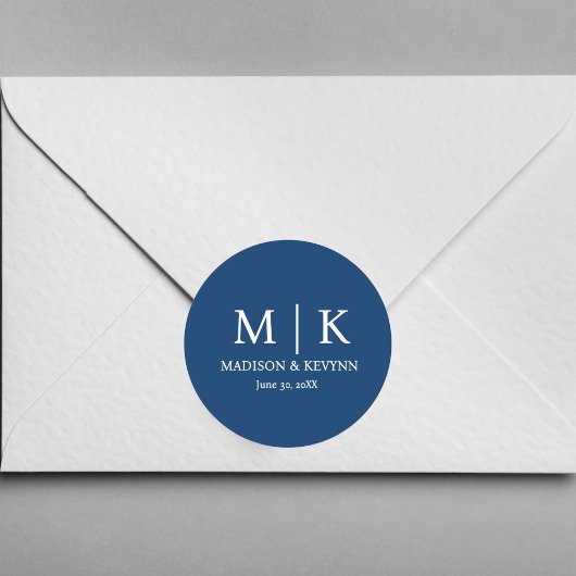 Minimale & Elegante Blauwe & Witte Monogram Bruilo Ronde Sticker
