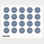 Minimale & Elegante Blauwe & Witte Monogram Bruilo Ronde Sticker (Vel)