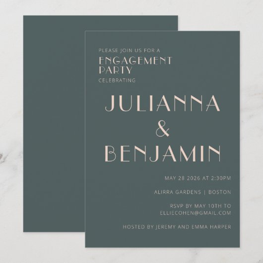 Minimale elegante Blauwgroen en Blush Engagement P Kaart (Voorkant / Achterkant)