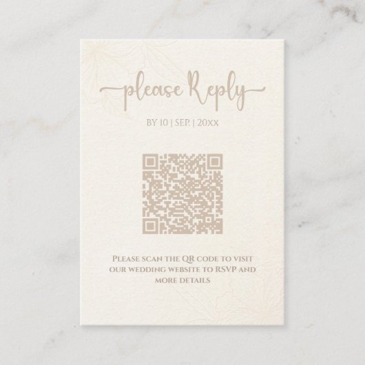 Minimale Elegante Bloemen RSVP | QR-code bruiloft Informatiekaartje (Voorkant)