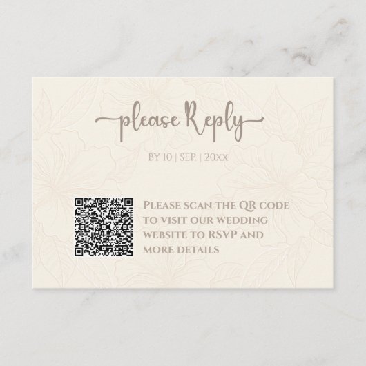 Minimale Elegante Bloemen RSVP | QR-code bruiloft Informatiekaartje (Voorkant)