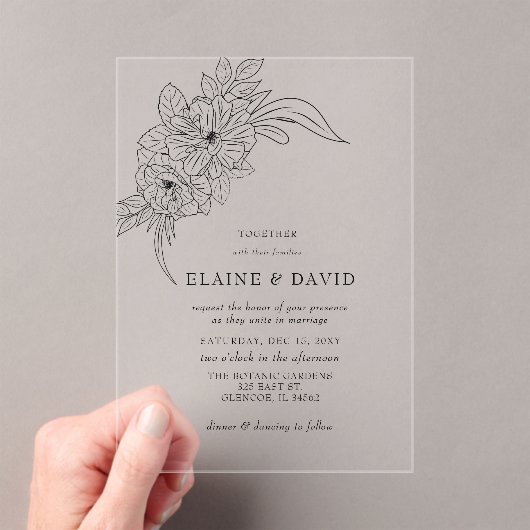 Minimale Elegante Bloemen Schets Bruiloft Acryl Uitnodigingen (Insitu (Draagbaar))