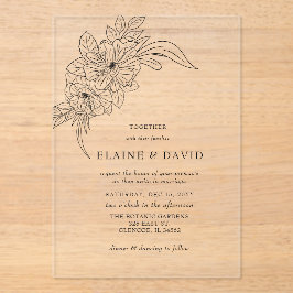 Minimale Elegante Bloemen Schets Bruiloft Acryl Uitnodigingen