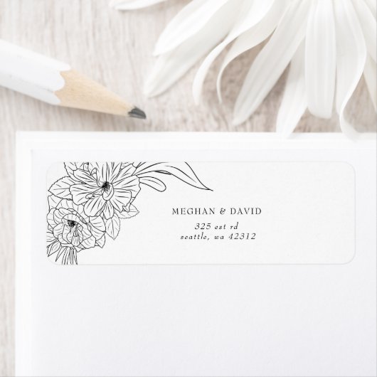 Minimale Elegante Bloemen Schets Bruiloft Etiket (Insitu)