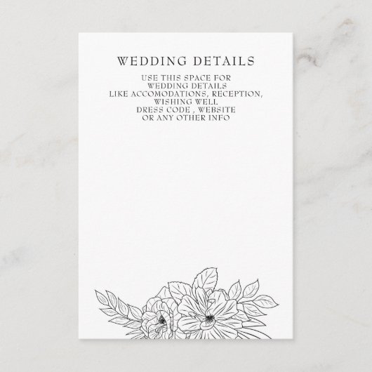 Minimale Elegante Bloemen Schets Bruiloft Informatiekaartje (Voorkant)