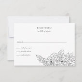 Minimale Elegante Bloemen Schets Bruiloft RSVP Kaartje (Voorkant)