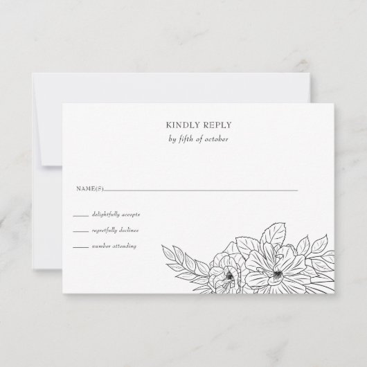Minimale Elegante Bloemen Schets Bruiloft RSVP Kaartje (Voorkant)