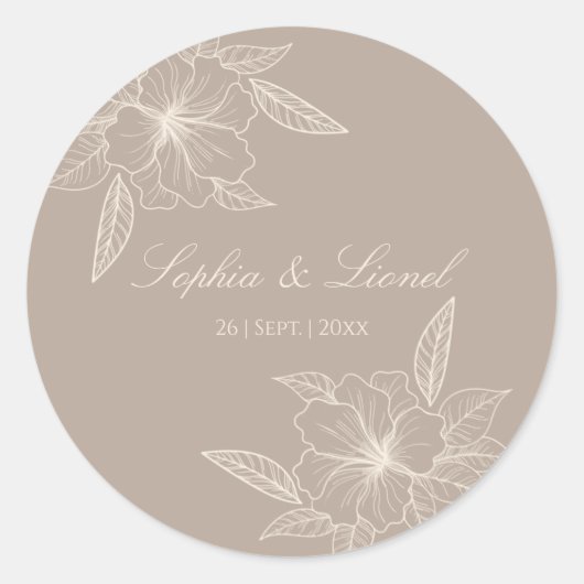 Minimale Elegante Bloemenbruiloft Ronde Sticker (Voorkant)