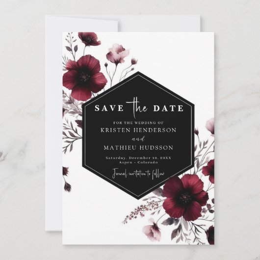 Minimale elegante Bourgondische bruiloft Save The Date (Voorkant)