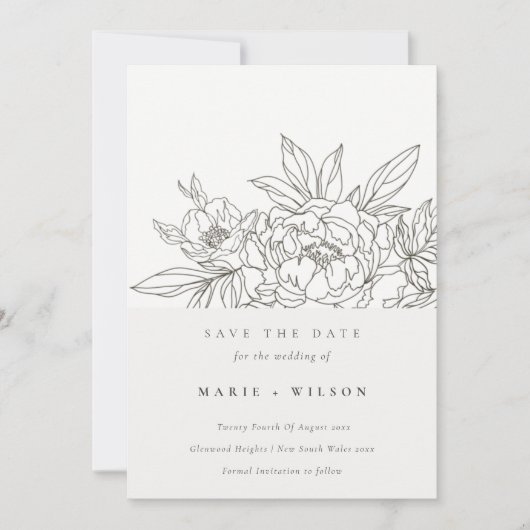 Minimale elegante bruine schets sparen de datum kaart (Voorkant)