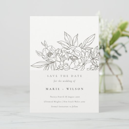 Minimale elegante bruine schets sparen de datum kaart (Staand voorkant)