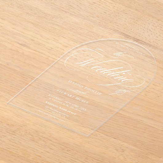 Minimale Elegante Chique Script witte bruiloft op  Acryl Uitnodigingen (Laagn)