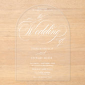 Minimale Elegante Chique Script witte bruiloft op Acryl Uitnodigingen (Voorkant)