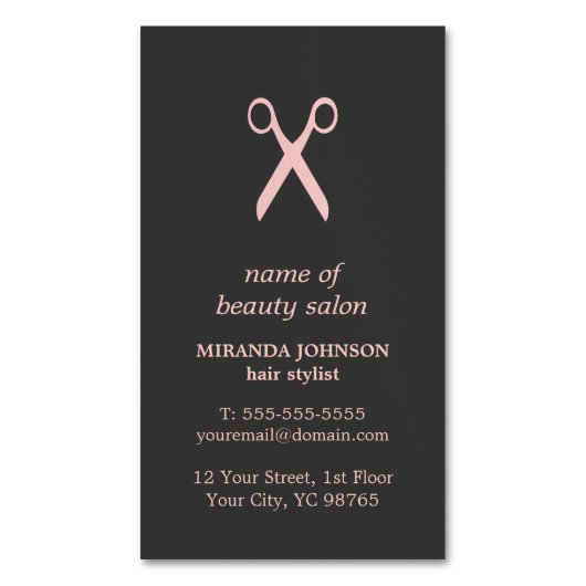 Minimale elegante donkergrijze Bleke roze haarlijs Magnetisch Visitekaartje (Voorkant Verticaal)