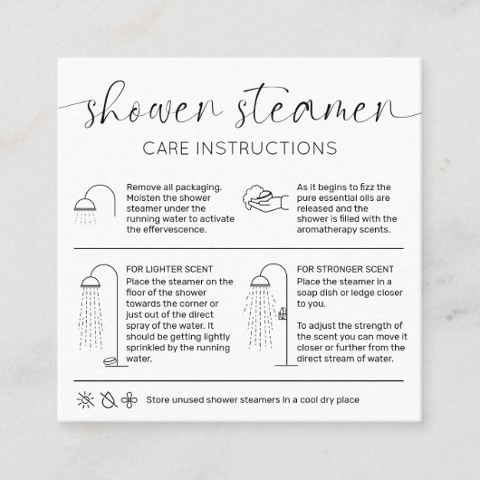 Minimale Elegante Douchestoomverzorgende Instructi Vierkante Visitekaartje (Voorkant)