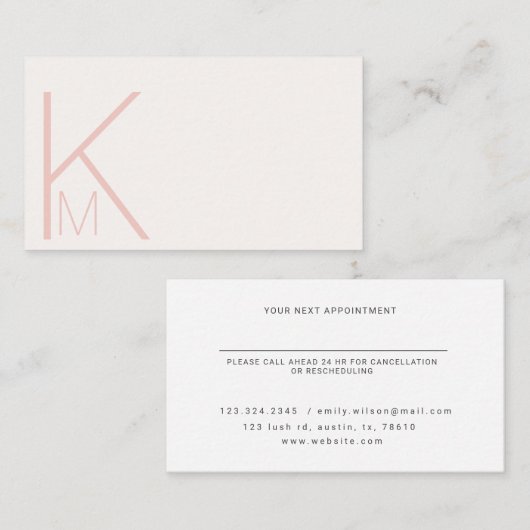 Minimale elegante dubbele monogram afsprakenkaartje (Voorkant / Achterkant)