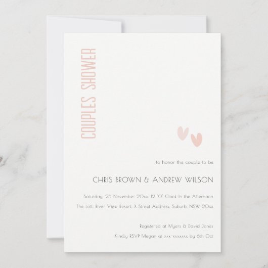 Minimale elegante duusky roze hartenparen schoeise kaart (Voorkant)