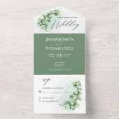 Minimale elegante eucalyptusbruinbruiloft all in one uitnodiging (Binnen)