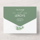 Minimale elegante eucalyptusbruinbruiloft all in one uitnodiging (Achterkant)