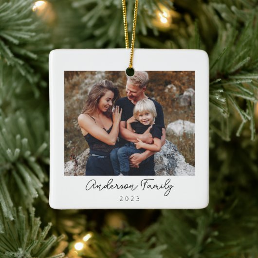Minimale Elegante Familie Foto Kerstmis Keramisch Ornament (Boom)