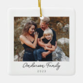 Minimale Elegante Familie Foto Kerstmis Keramisch Ornament (Voorkant)