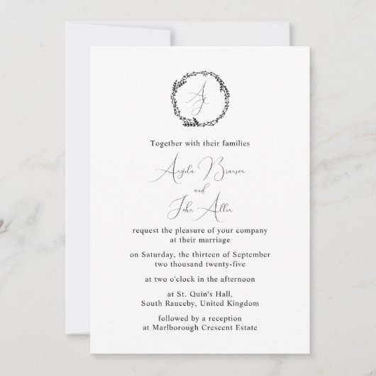 Minimale Elegante Floral Botanische Monogrammen Kr Kaart (Voorkant)