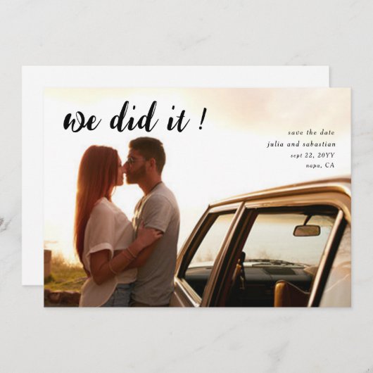 Minimale elegante foto-bruiloft Opslaan Datum Kaart (Voorkant / Achterkant)