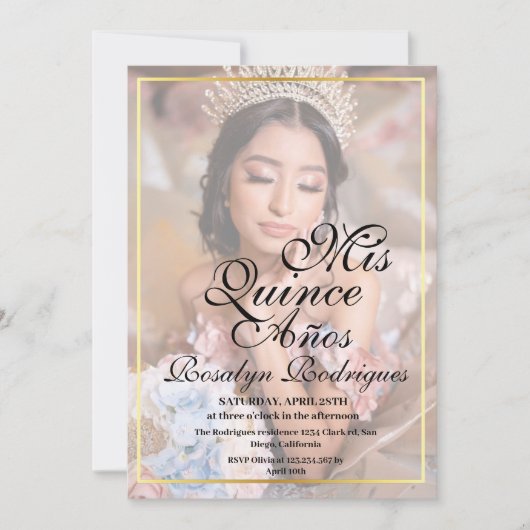 Minimale Elegante Foto Quinceanera Gouden Uitnodig Kaart (Voorkant)