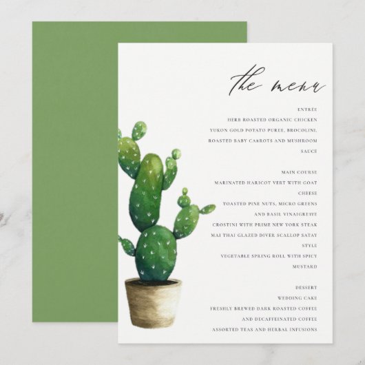 Minimale elegante gegroeide cactus groene olie menu (Voorkant / Achterkant)