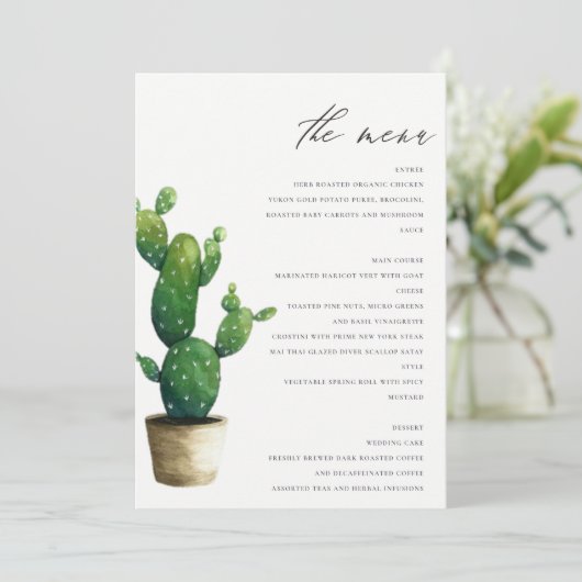 Minimale elegante gegroeide cactus groene olie menu (Staand voorkant)