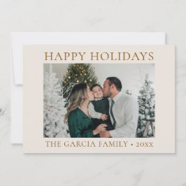 Minimale Elegante Gouden en Crème Foto Feestdagenkaart