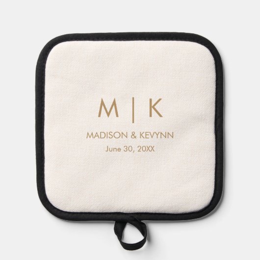 Minimale & Elegante Gouden Monogram Bruiloft Pannenlap (Voorkant)