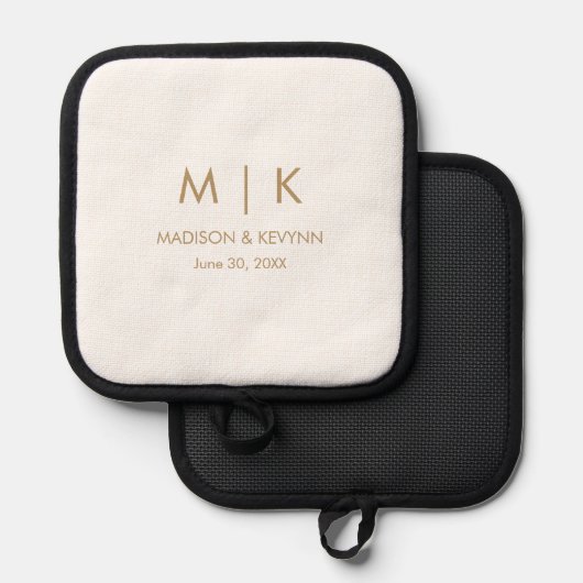 Minimale & Elegante Gouden Monogram Bruiloft Pannenlap (Voorkant / Achterkant)