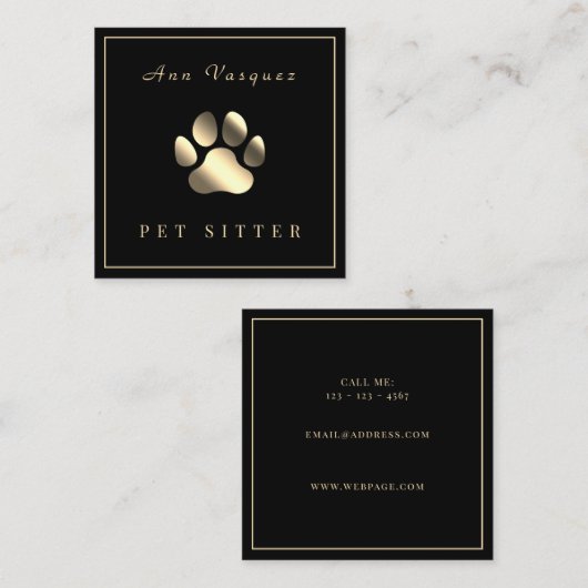 Minimale elegante goudpaw vierkante visitekaartje (Voorkant / Achterkant)