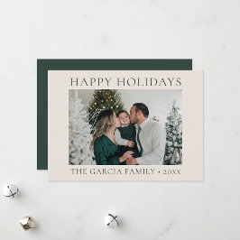 Minimale Elegante Groen en Crème Foto Feestdagenkaart