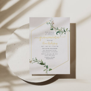 Minimale Elegante Groene Bloemstuk Quinceañera Gou Folie Uitnodiging