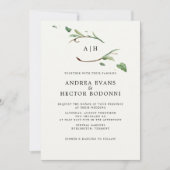 Minimale Elegante Groene Monogram Bruiloft Kaart (Voorkant)