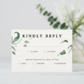 Minimale Elegante Groene RSVP met Maaltijdoptie (Staand voorkant)